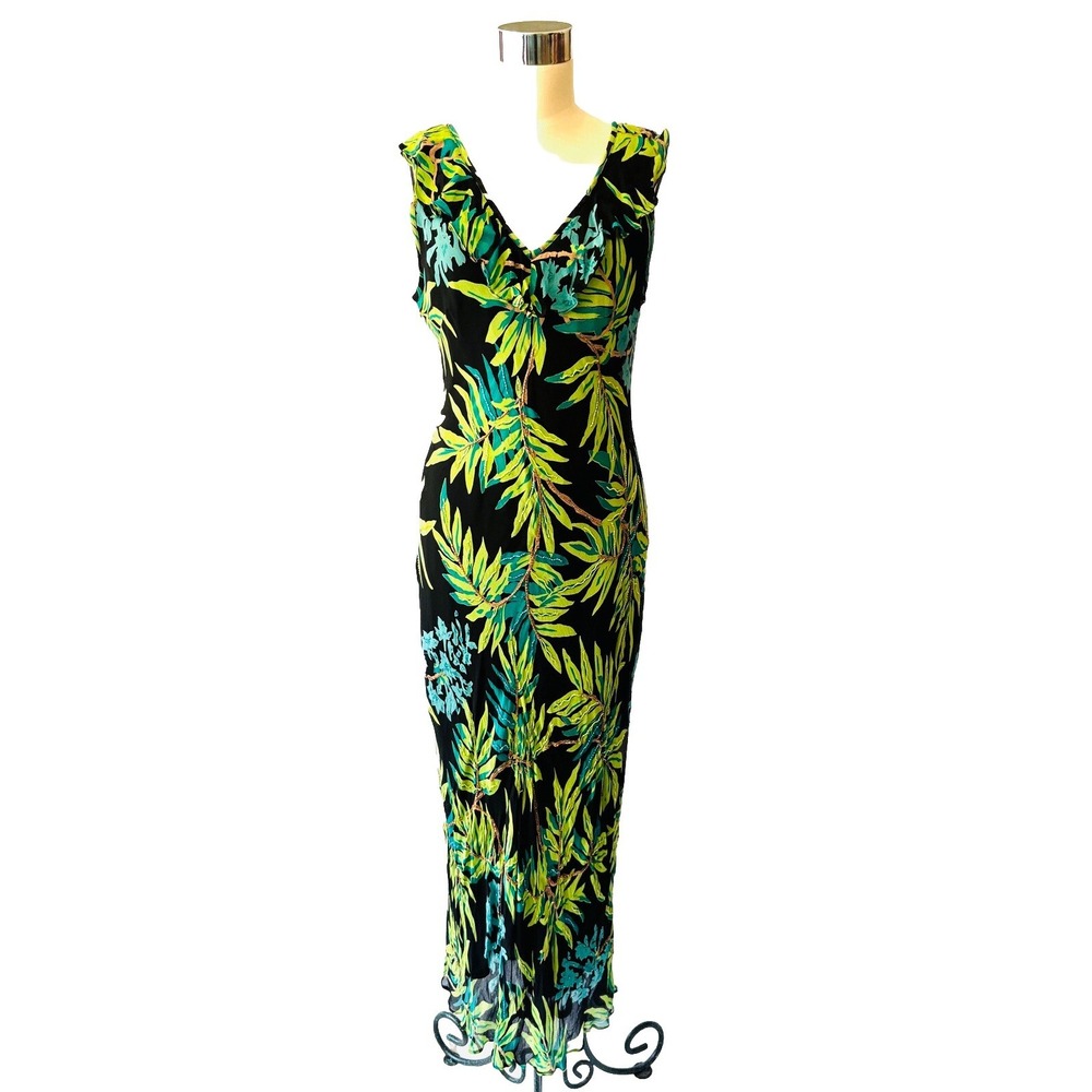 Ricky & James Long Floral Green Leaf Beaded Dress 6